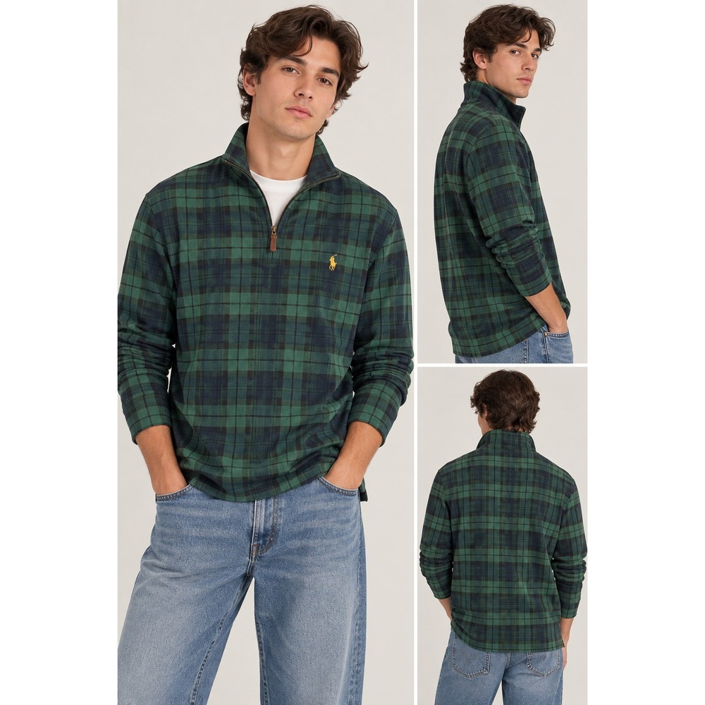 Polo Ralph Lauren Pullover Size XL Green Plaid Estate Rib Quarter Zip NWT